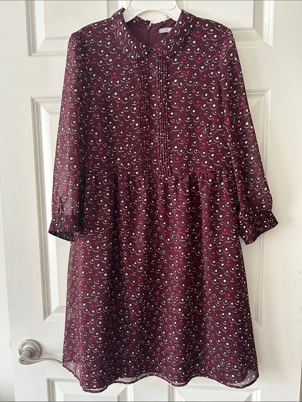 Uniqlo Burgundy Long-Sleeve Floral Crescent Print Dress